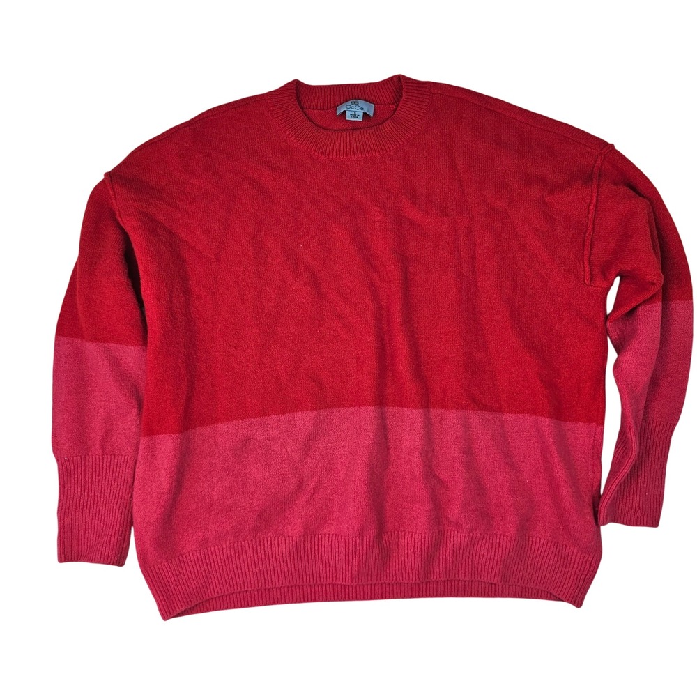 CeCe Red Pink Colorblock Crewneck Sweater Womens Small Long Sleeve Pullover